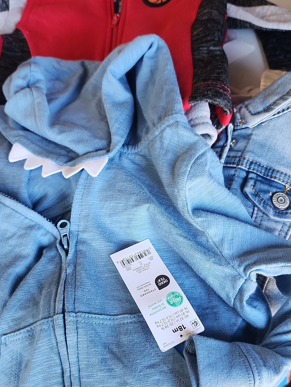 Carter's Light Blue Dino Hooded Jean-Style Jacket Red Jacket Denim Jacket
